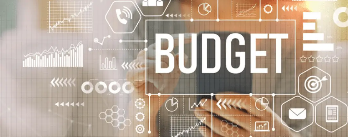 Hands holding phone with BUDGET